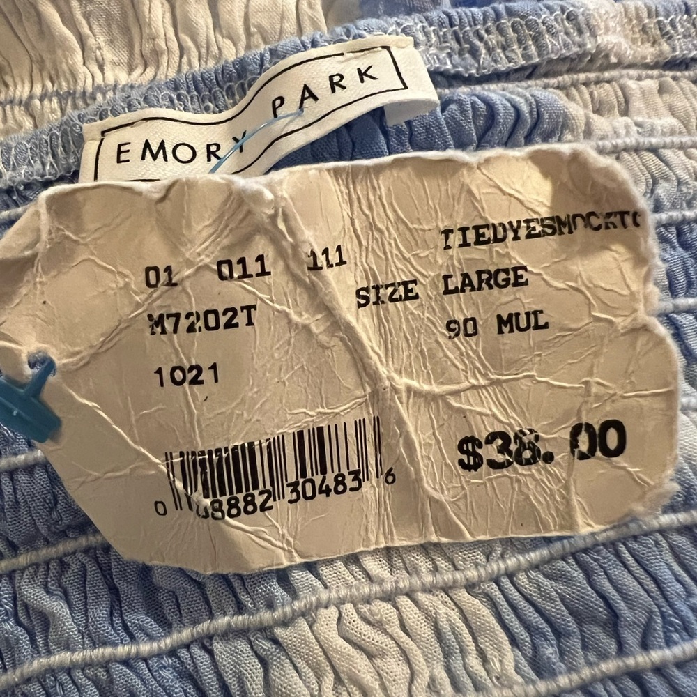 Emory Park NWT tube top top on/off shoulder sleeves blue/white elastic,stretch L - Picture 12 of 16